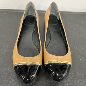 Tory Burch Tan and Black Flats